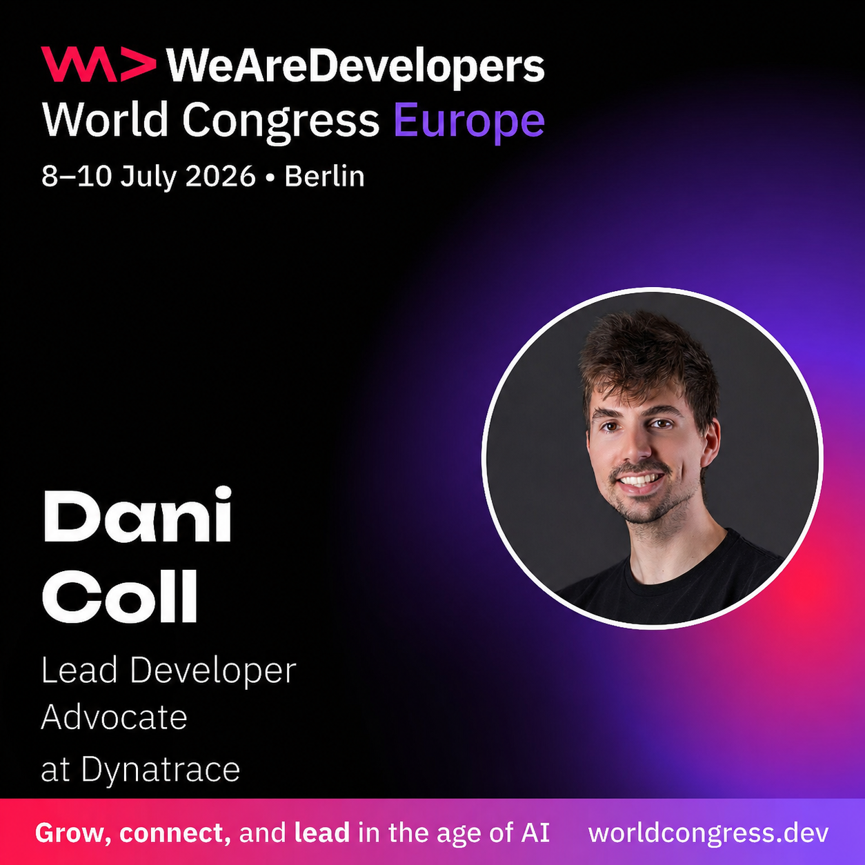 Dani Coll speaker card — WeAreDevelopers World Congress Europe 2026