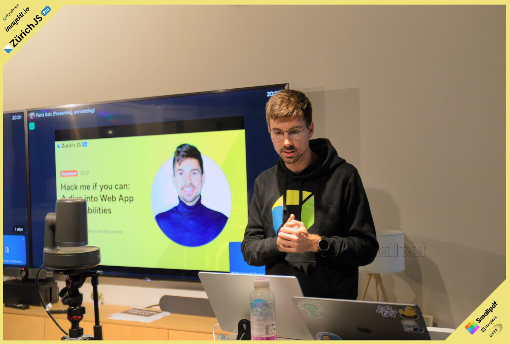 Dani Coll presenting Hack Me If You Can at ZurichJS Pro meetup